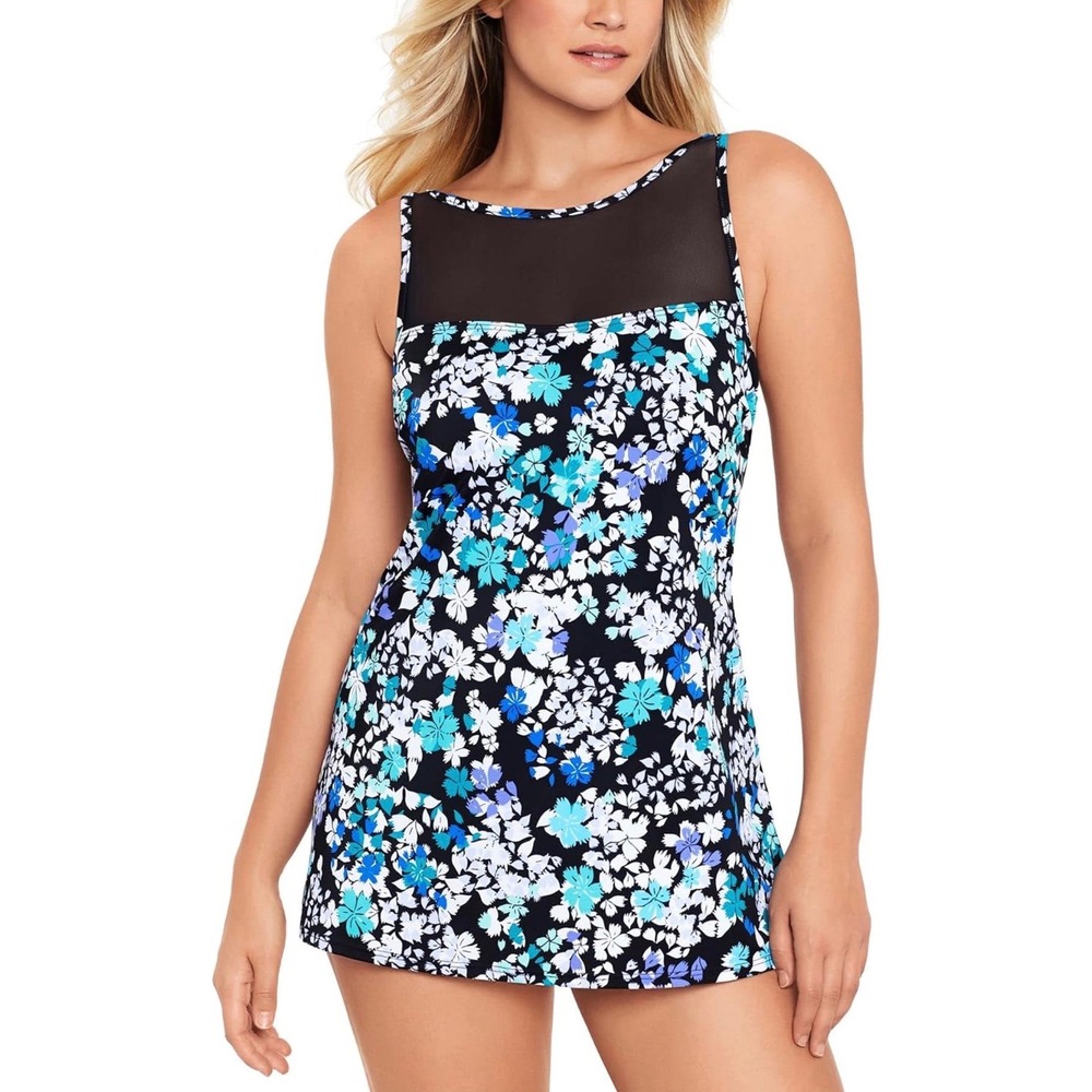 Swim Solutions US 16 Soft Blooms Dancing Queen Tummy Control Swimdress Floral